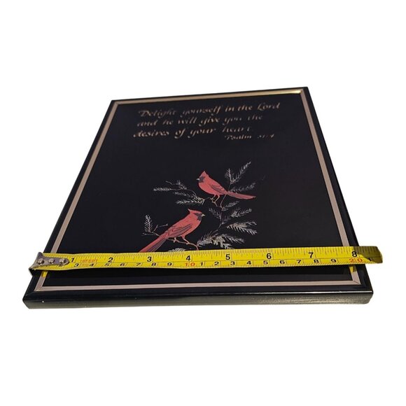 Kafka Screened Etching Wall Art Cardinal Birds Bible Verse Psalm 37:4 Framed - Picture 2 of 7